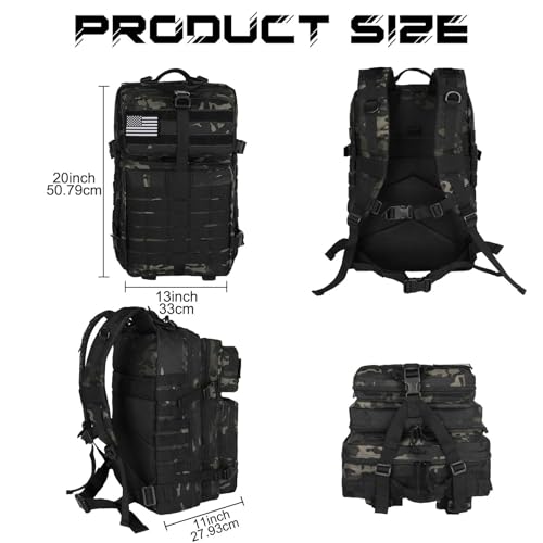 WOLT Military Tactical Backpack for Men 45L Molle Backpack 3 Day Assault Pack Bug Out Bag, Heavy Duty Rucksack for Hiking Gym (Camouflage Black - color: Camouflageblack