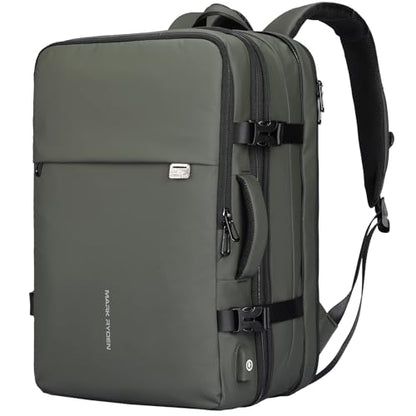 MARK RYDEN Travel Backpack for Men, 40L Airline Approved Carry on Backpack with USB Charging Port, 17.3 Inch Waterproof Business Laptop Backpack - color: Green