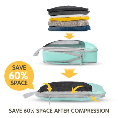 Compression Packing Cubes 8 Set, Dual Zipper Compression Packing Cubes for Travel, See-Through Mesh Packing Bags for Suitcases, Compression Cubes with Shoe Bag - color: 8 Set