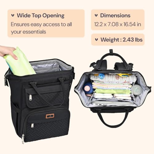 BabbleRoo Diaper Bag Backpack, Multifunction Nappy Changing Bag with Changing Pad, Stroller Straps & Pacifier Case, Unisex Stylish Travel Back Pack for Moms & Dads - Black - color: Black