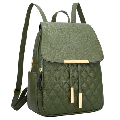 KKXIU Quilted Trendy Leather Backpack Purse for Women and Ladies Shoulder Travel Daypacks Bags (Olive) - color: Olive, style: Backpack