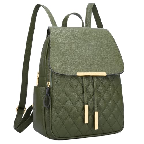 KKXIU Quilted Trendy Leather Backpack Purse for Women and Ladies Shoulder Travel Daypacks Bags (Olive) - color: Olive, style: Backpack