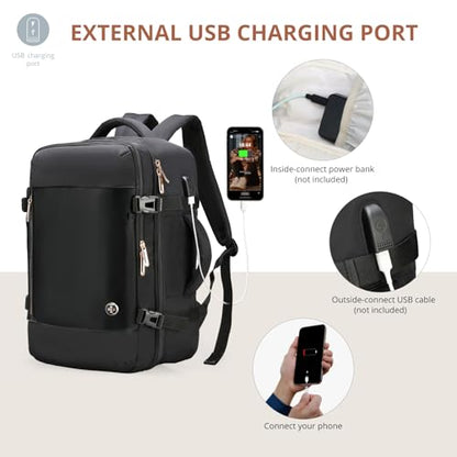 Swissdigital Design Travel Laptop Backpack for Women, 36L Carry On Backpack with USB Charging Port, RFID Protection & Wet-Dry Separation, TSA Friendly Fits 16 Inch Laptop, Black | SD1749-01 - color: Black
