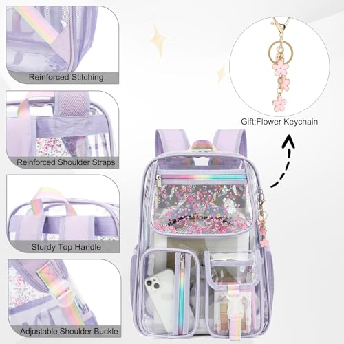 Clear Backpack for Girls Women, School Bookbag Heavy Duty See Through Backpacks (Light Purple) - color: Purple