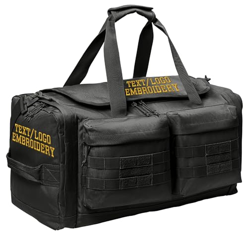 Tactical Gear bag Heavy Duty Duffel Gym bag/Tactical Backpack Custom Embroidered with your own text (Black - Duffel Bag) - color: Black - Duffel Bag