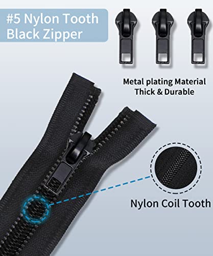 Zipper Repair Kit (52 Pcs), Universal #5 Zipper Replacement Slider Kit, Zipper Pull Replacement, Zippers Fix Repair Kit for Jackets, Coats, Boot, Backpack, Hoodie, Metal, Plastic & Nylon Coil Zippers