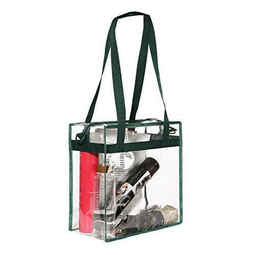 BAGAIL Clear Bags 12x6x12 Stadium Approved Clear Tote Bag with Zipper Closure Crossbody Shoulder Bag with Adjustable Strap - color: Green