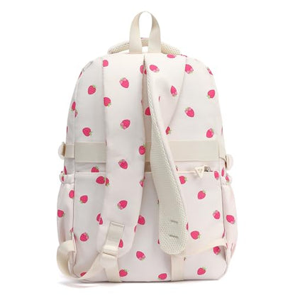 Phaoullzon Teen Girls School Backpack with Lunch Box for Boys, College Aesthetic Laptop Bookbag for Women - color: Strawberry