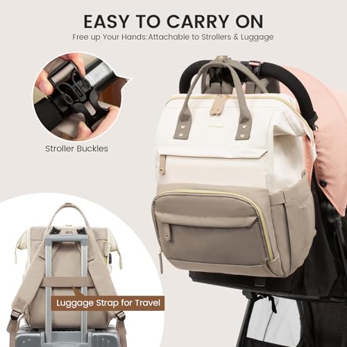 LOVEVOOK Diaper Bag Backpack, Baby Bag with Changing Station, Large Diaper Backpack for Moms Dads, Waterproof Leather Accents Baby Boy and Girl Bag for Travel Baby Essentials - color: Khaki-beige