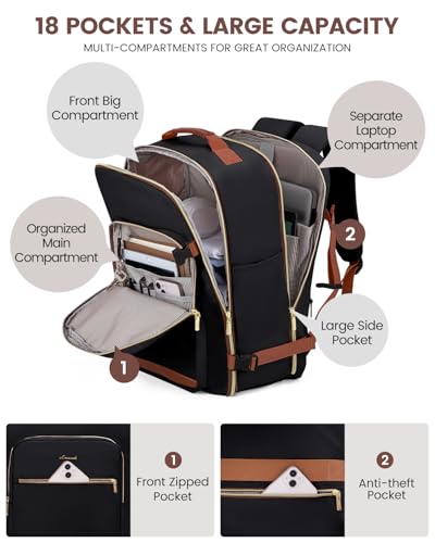 LOVEVOOK 56L Travel Backpack for Women & Men, Airline Approved Carry On Luggage with 3 Packing Cubes, TSA Overnight Bags, Waterproof Personal Item Bag, Weekender Essentials Backpacks fits 17" Laptop - color: Black-brown, size: XX-Large