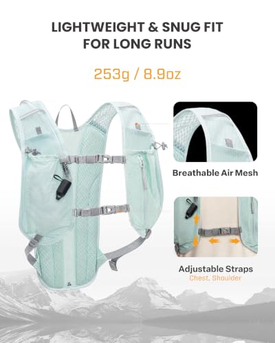 EVERFUN Hydration Backpack Running Vest Small Hiking Water Backpack with 1.5L Water Bladder for Women Men, Lightweight Reflective Phone Holder Hydro Pack for Trail Running, Biking, Race, Marathons - style: Aqua