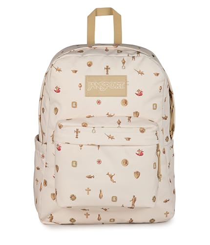 JanSport SuperBreak Plus Backpack with Padded 15-inch Laptop Sleeve and Integrated Bottle Pocket - Spacious and Durable Daypack for Work and Travel, Gilded Relics Moon Flower/Gold - color: Gilded Relics Moon Flower/Gold