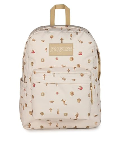 JanSport SuperBreak Plus Backpack with Padded 15-inch Laptop Sleeve and Integrated Bottle Pocket - Spacious and Durable Daypack for Work and Travel, Gilded Relics Moon Flower/Gold - color: Gilded Relics Moon Flower/Gold