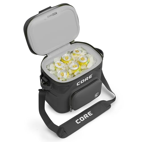 CORE Magnetic Leak Proof Soft Cooler with Waterproof Zipper | Insulated Bag Portable Ice Chest Box | Best Soft Cooler for Food & Beverages for Tailgating, Car Camping, Travel, and Family Beach Picnics - color: Charcoal, size: 12 Can