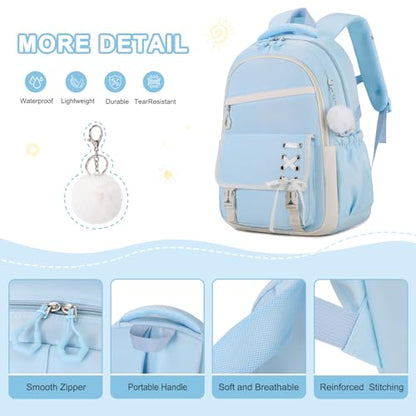 Scothen 3PCS Girls Backpack for School, Kids Backpack for Girls with Lunch Bag Pencil Case, Kids Bookbag Teen Backpacks for Elementary Middle High School (Blue) - color: Blue