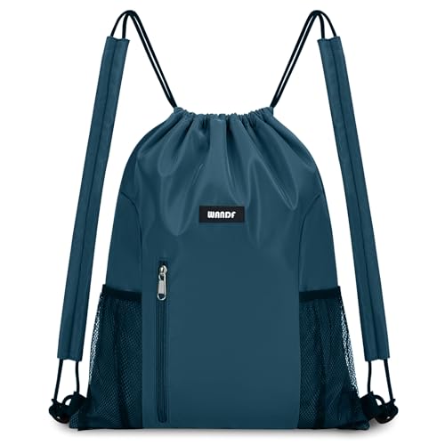 WANDF Drawstring Backpack with Shoulder Pad Sports Gym Backpack with Mesh Pocket String Bag for Women Men (Blue-Green) - color: M, Blue-green, size: Medium