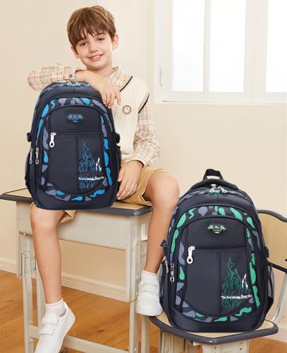 Bansusu 3Pcs Boys Backpack for Kids School Bag with Lunch Bag, Primary Middle School Backpack for Boys Bookbags - color: Style B-3pcs-grey