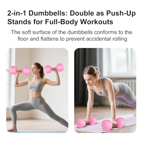 Travel Weights Water Filled Dumbbell Set of 2,6LB Hand Weights for Women at Home Gym Exercise Training - color: Solid Pink