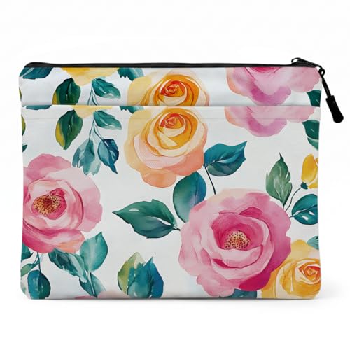 13.3 inch Laptop Case, Watercolor Floral Print Laptop Sleeve, Soft Velvet Computer Sleeve with Pocket, Compatible with 13-13.3 Slim Laptops, Elegant Aesthetic Notebook Cover Bag for Business Work - color: Rose Floral 1416