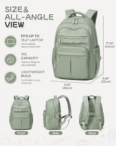 BJLFS Green Cute School Backpack with Laptop Compartment Small Travel Laptop Backpack for Women Men Waterproof College Backpack Simple School Bag for Teens Girls Boys - color: A2-green