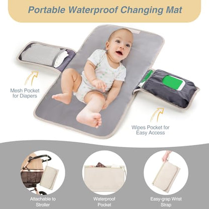 MOMUVO Diaper Bag Backpack, Quilted Baby Bag with Changing Pad and Stroller Straps and Pacifier Case, Multifunction Waterproof Travel Diaper Bags, Unisex, Beige - color: Beige