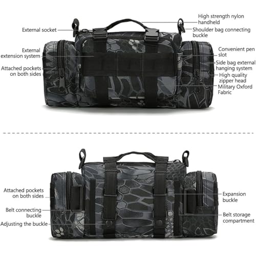 Deployment Bag Waist Tactical Pack Small Sling Pack Hand Carry Handlebar Bag (Black) - color: Black