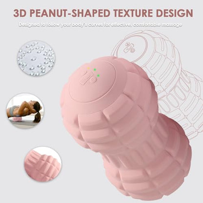 Silicone Vibrating Peanut Massage Ball Roller, Water Resistant Electric Double Lacrosse Massage Ball with 4 Intensities for Muscle Tightness, Deep Tissue Massager for Foot, Back, Hip (Pink) - color: Pink