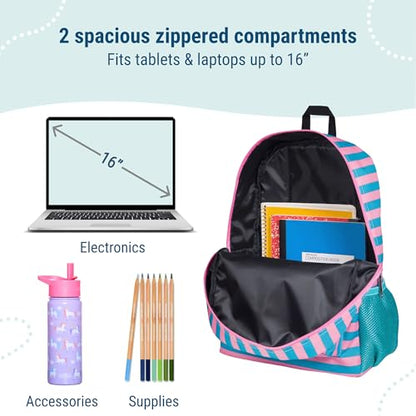 Wildkin 16-inch Kids Backpack – Durable, Padded & Spacious School Bag for Boys & Girls - Pink Stripes - color: Pink Stripes
