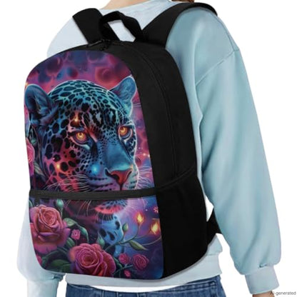 ZDCUSTOM Girls School Backpacks Set 5PCS with Lunch Box, Large Capacity Leopard School Backpack for Girls, Cool Bookbag with Pencil Case Water Bottle Holder Keychain, Elementary School Bags - color: Rose Leopard
