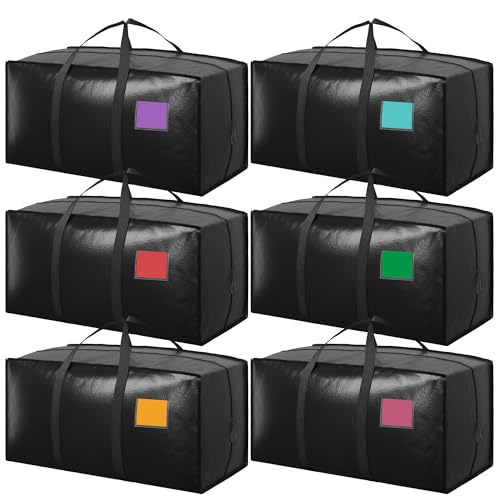 6 Pack Moving Bags with Full-Open Side Zipper, Extra Large 93L Heavy Duty Waterproof Foldable Storage Totes for College Dorm, Moving & Home Organization Black - color: Black, size: 6 Pack
