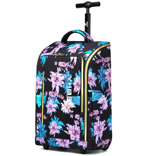 Rolling Backpack Waterproof Commuter Backpack with Wheels for Business, Laptop Compartment for 15.6-Inch Laptop, Wheeled Carry-On Bag for Adults - color: Flower