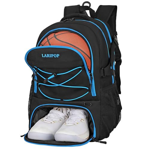 LARIPOP Basketball Backpack Large Basketball Bag with Ball Holder & Shoe Compartment for Adults Men Women - color: TR Blue