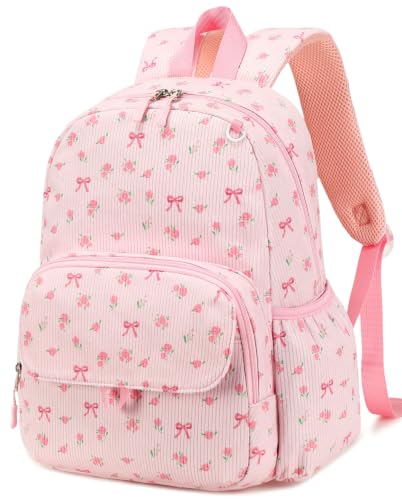 BTOOP Kids Backpack for Girls 3-6, Preschool Kindergarten Backpack with Insulated Lunch Compartment & Chest Strap (Pink Bow Floral-15'', Age 3-6 (14.5" H Fit Folder)) - color: Pink Bow Floral-15'', size: Age 3-6 (14.5" H Fit Folder)