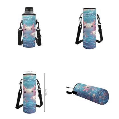 Cute Axolotl Backpack for Girls Kids Backpack with Lunch Box Water Bottle Carrier with Strap and Big Pencil Case 4PCS Set Bookbag with Front Pocket for School 17" Sturdy Elementary School Bag - color: Axolotl-1