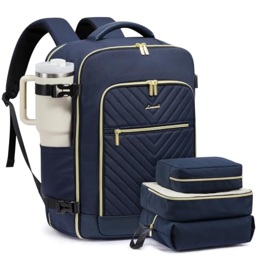 LOVEVOOK Large Travel Backpack for Women, TSA Carry on Backpack for Airplanes, 40L Personal Item Travel Bag for Women fits 17" Laptop,Waterproof Carry on Bag Airplane Approved with 3 Packing Cubes - color: Dark Blue, size: 40L-4Pcs