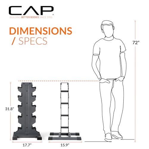 CAP Dumbbell Set with Rack, Rubber Coated Hex Free Weight Set | 100–300 lb Options, Vertical Space-Saving Storage for Home Gym Strength Training - size: 300 lb Set - Black Rack, style: Chrome Handle