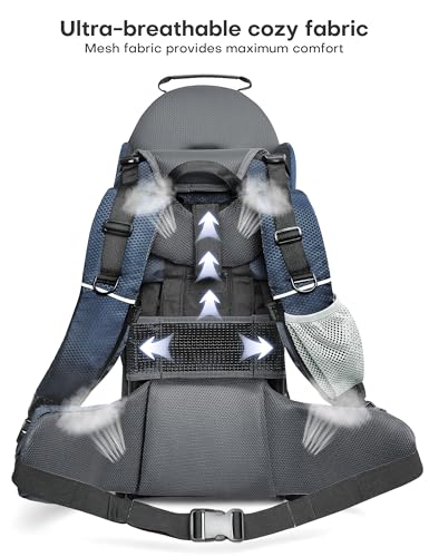 besrey Baby Backpack Carrier, Toddler Hiking Backpack with Safety 3-Height Seat, Adjustable Straps&Waist Belt, Foldable Frame Lightweight Large Capacity Child Carrier for Hiking (Blue) - color: Blue