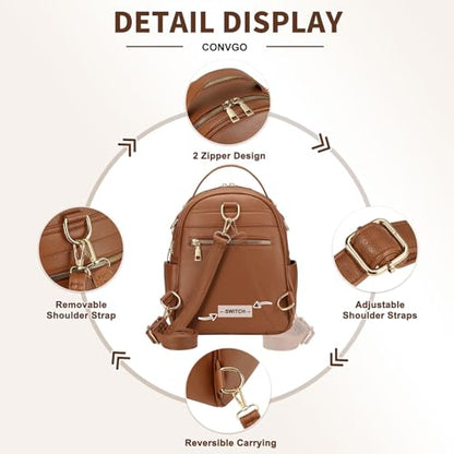 Small Backpack Purse for Women PU Leather Mini Backpack, Brown - color: Brown
