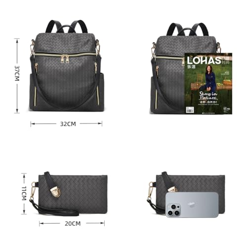 Makes Backpack Purse for Women PU Leather Travel Satchel Handbag Convertible Design Bag with Purse 2 Piece - color: Grey Triple