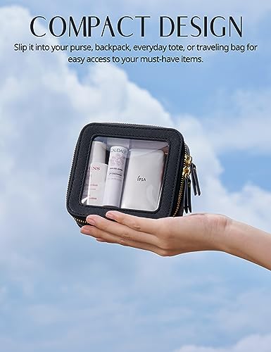 Mini Clear Black Makeup Bag - Cute Square Cosmetic Pouch for Travel with Zipper - For Women & Girls - color: Black, style: Mini Chic