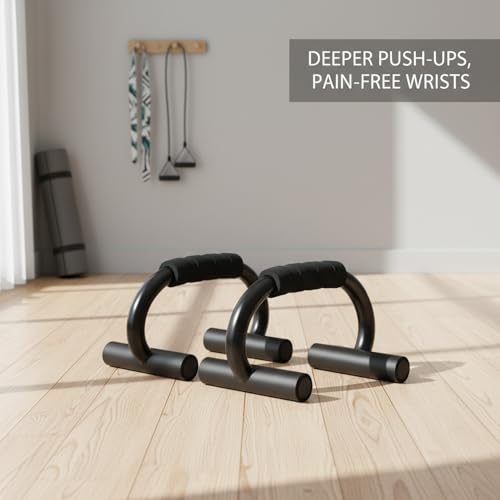 S-Shape Push Up Bars with Foam Grips, Steel Frame Wrist-Friendly Stands for Home Gym Strength Training (1 Pair)