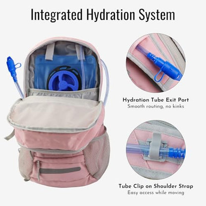 Zavothy 20L Multipurpose Hiking Backpack with 3L Water Bladder – Durable Hydration Backpack with Insulated Bladder Compartment, Hidden Helmet Holder & Rain Cover – for Hiking, Commuting, and Camping - color: Pink