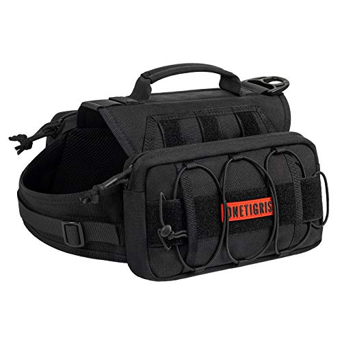 ONETIGRIS Dog Backpack for Medium & Large Dogs, Nylon Backpack for Dogs Tactical Pet Backpack with Side Pockets for Hiking Walking Training Running (Black, Medium) - color: Black, size: Medium