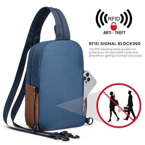 G4Free Small RFlD Crossbody Backpack Convertible Lightweight Mini Sling Bag for Women Men for Travel & Hiking, Blue & Brown - color: Blue and Brown