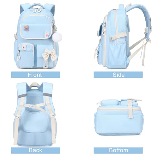 ACESAK Girls Backpack - 3PCS Backpack for Girls Cute School Backpacks for Girl Kindergarten Elementary Preschool Middle Kids School Bags with Lunch Box Pencil Case Set (Blue Beige) - color: Blue Beige