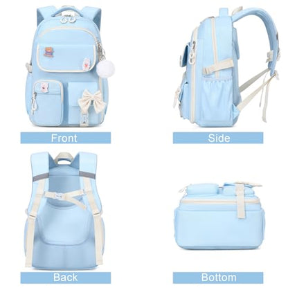 ACESAK Girls Backpack - 3PCS Backpack for Girls Cute School Backpacks for Girl Kindergarten Elementary Preschool Middle Kids School Bags with Lunch Box Pencil Case Set (Blue Beige) - color: Blue Beige