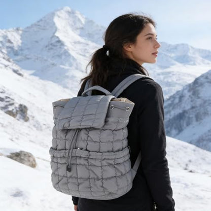 Quilted Backpack, Lightweight Casual Soft Daypack Large Capacity Quilted Backpack Purse, Ergonomic Versatile Polyester Puffy, for Travel Gym Hiker College (Grey)