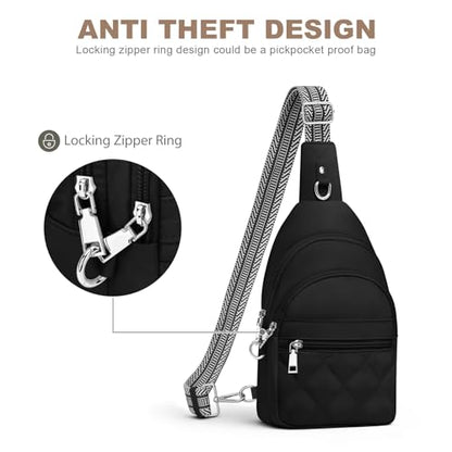 SYTRAH Sling Bag for Women, Anti-Theft RFID Crossbody Bag Nylon Sling Purse for Travel, Puffy Small backpack - color: Black