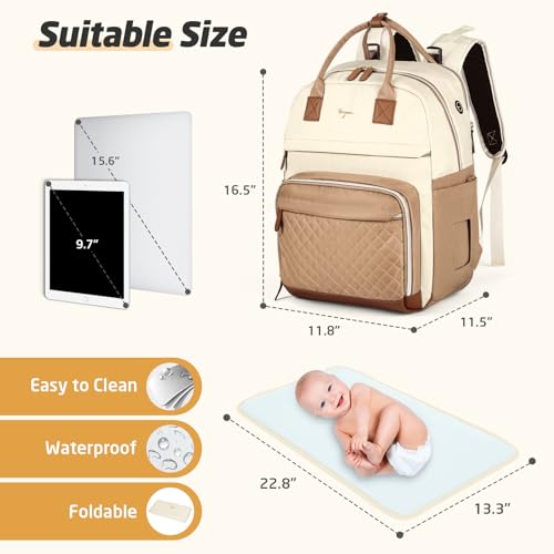 Diaper Bag Backpack - Extra Large Diaper Bag for 2 Kids Twin, Travel Baby Bags for Mom Dad 25-37L Expandable with Changing Pad Earphone Hole, Apricot Beige - color: Beige & Apricot