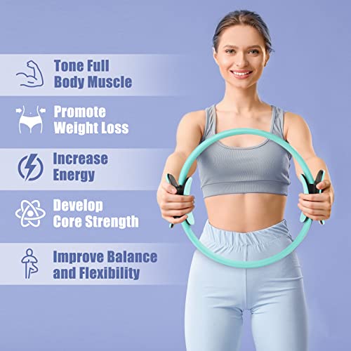 RitFit Pilates Ring Circle - 14 Inch Magic Fitness Circle for Toning Inner & Outer Thighs, Bonus Workout Guide Included - style: Cyan